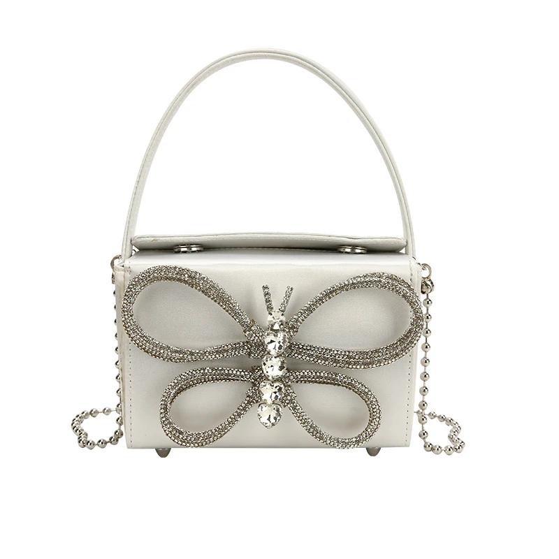 PU Hasp Small Square Soild Плечевые сумки Hasp Chains Party Высококачественные женские сумки Diamonds Butterfly Новый стиль