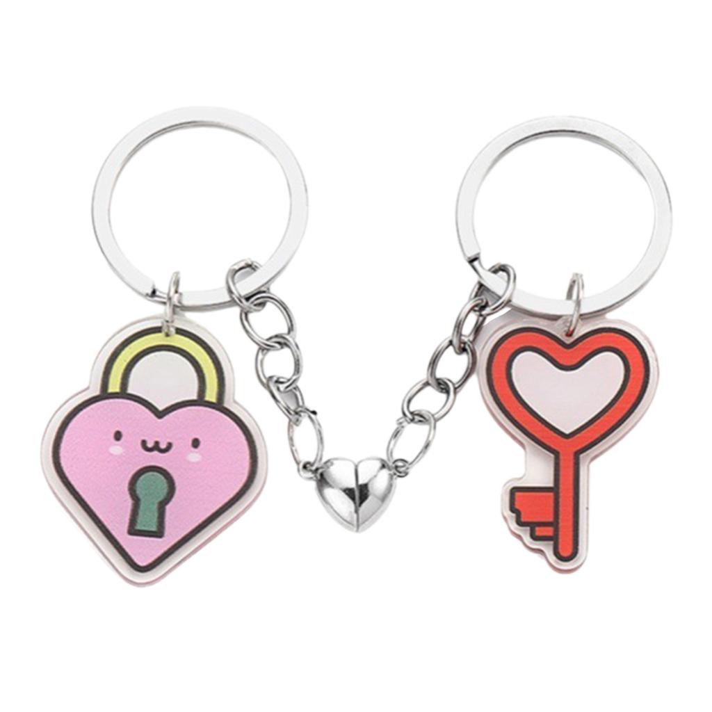 Creative Acrylic Couples Key Chain Heart-Shaped Lock Keyring Pendant Bag Charm Gift for Valentines Day Or Anniversary