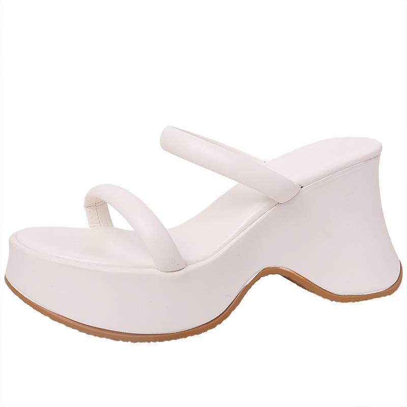 Шлепанцы на танкетке с толстой подошвой, женские, весенние новинки, для ношения с юбкой, на толстом каблуке, крутые шлепанцы