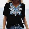 Летняя футболка с 3D-принтом «Мандала» с градиентом, женская уличная одежда, футболки с имитацией блесток, топы, женские футболки с V-образным вырезом, свободная одежда