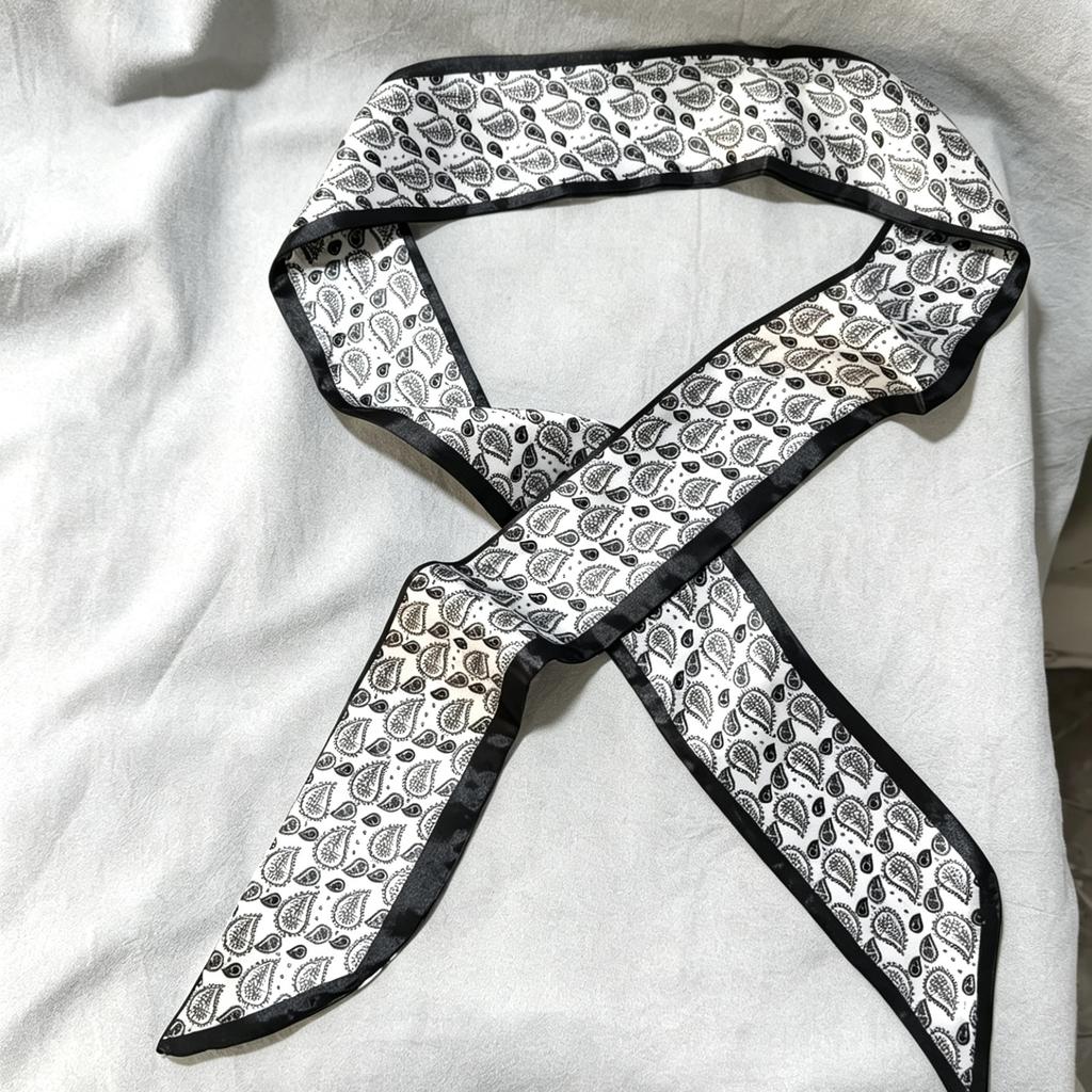 Long small silk scarf women's spring and autumn Lolita black scarf with shirt streamer ribbon belt thin scarf