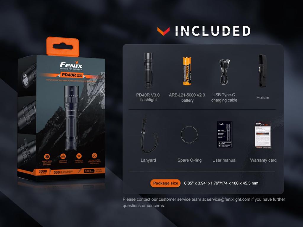 Fenix PD40R 3000 IP68 Waterproof and Included 21700 V3.0 Flashlight, USB-C Rechargeable, Lumens, Dustproof,