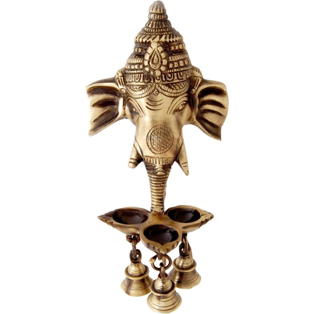 Ganesh Deepak with Bell Brass Wall Hanging (11 Cm X 8 Cm X 24 Cm, Brown)