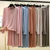 M до 6XL Модальные футболки с длинным рукавом, U-образным вырезом и широкими брюками, женские свободные пижамные комплекты больших размеров, однотонная тонкая дышащая домашняя одежда