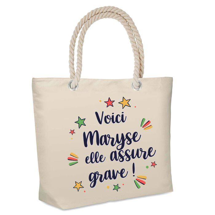 Sac cabas - PLANETEE - Maryse elle assure grave ! - Jute - Motif isotherme de plage - Grande contenance