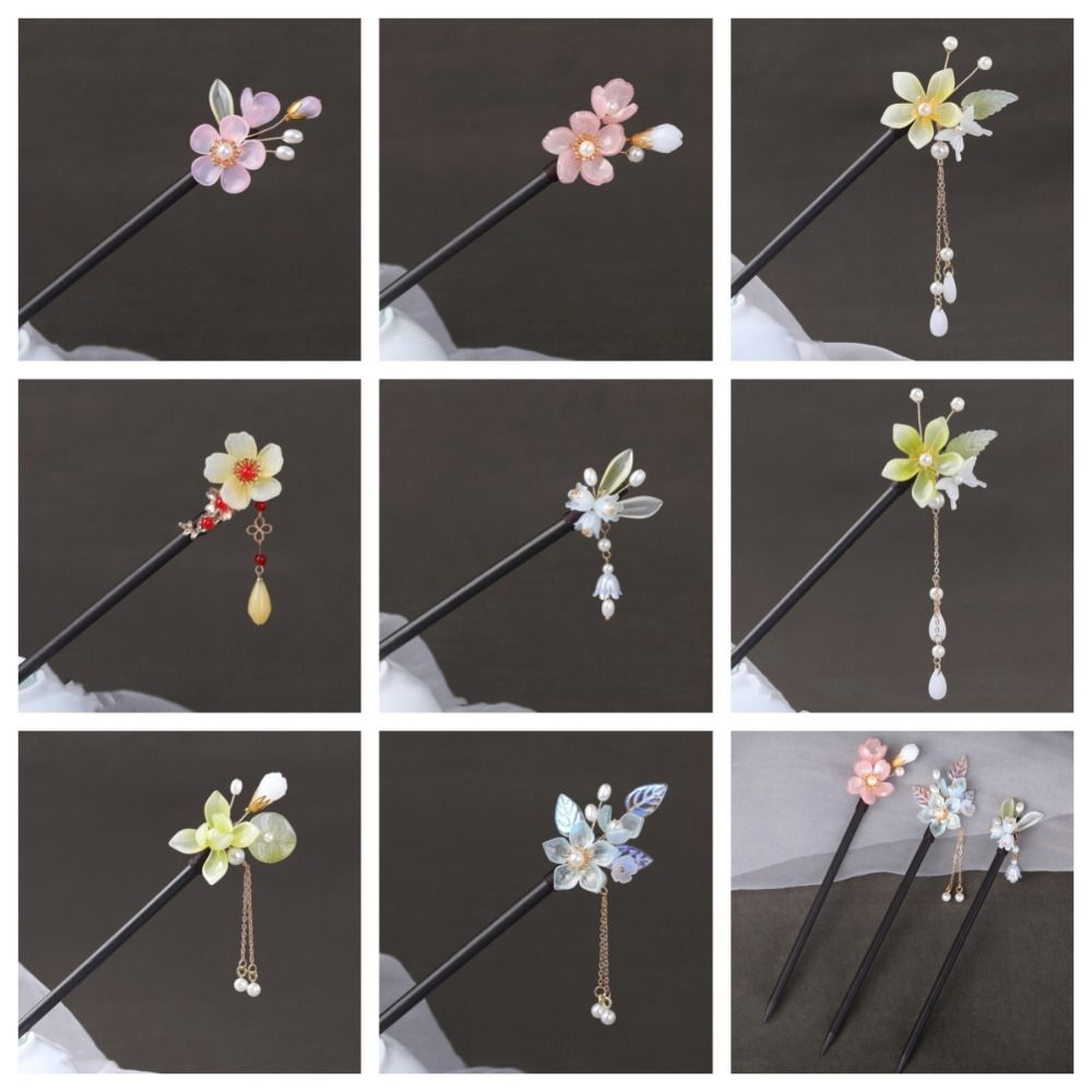 Tassel Flower Hair Stick Wood Hanfu Hair Stick Headpieces Pearl Hair Stick Party