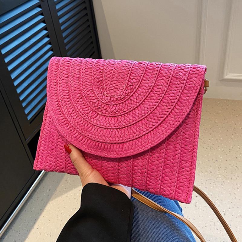 Yogodlns Летняя плетеная соломенная сумка для женщин, сумка-конверт ручной работы, пляжная сумка в богемном стиле, сумка через плечо для отпуска, сумка через плечо