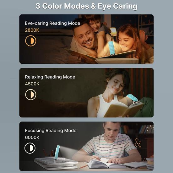 Лампа для чтения книг Регулируемая цветовая температура с регулируемой яркостью Без мерцания Высокая яркость Компактный размер Светодиодная лампа с зажимом для книг Удобная лампа для чтения для дома