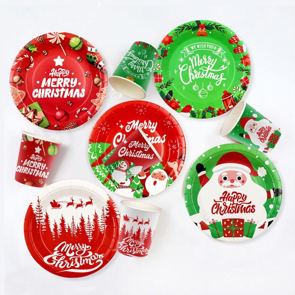 Environmental Christmas Paper Plates Disposable Christmas Paper Cups Christmas Tableware Set Hotel