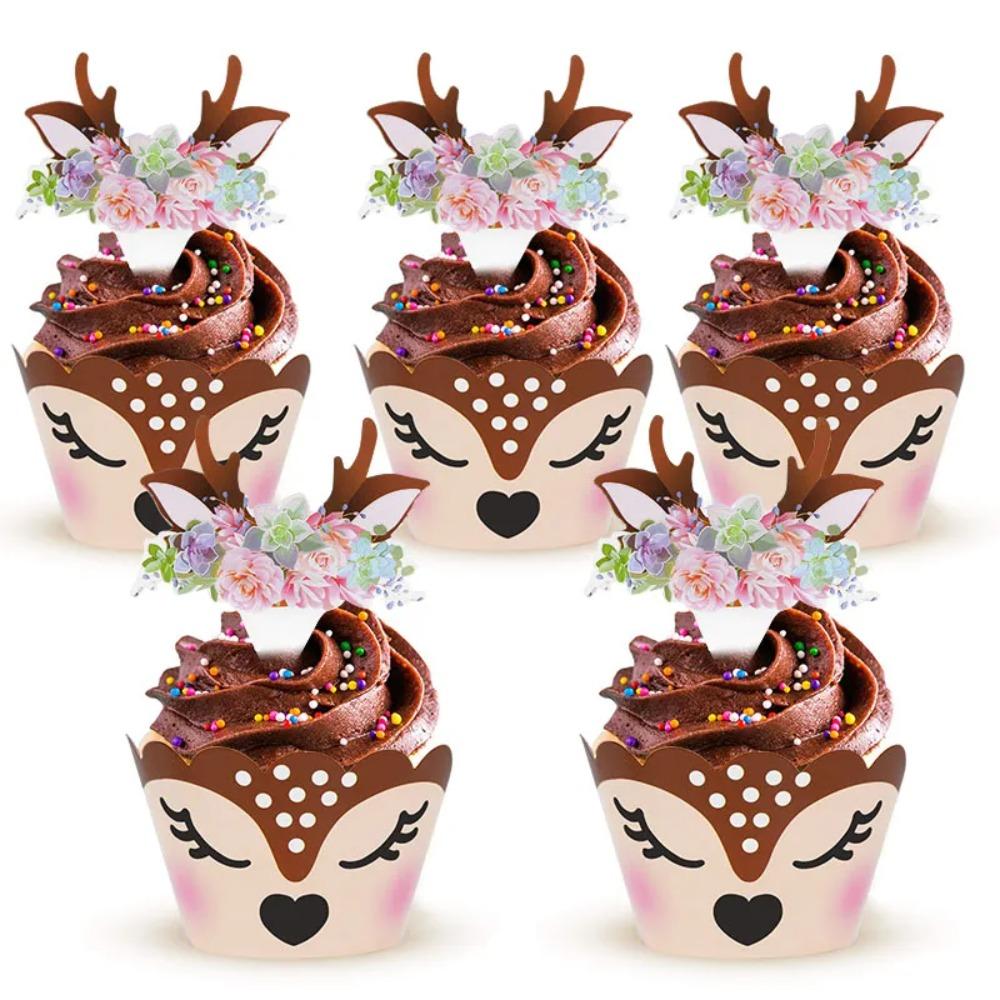 24set with Cupcake Antlers Topper Christmas Elk Cupcake Wrapper Cupcake Decorating Tool Baby Shower
