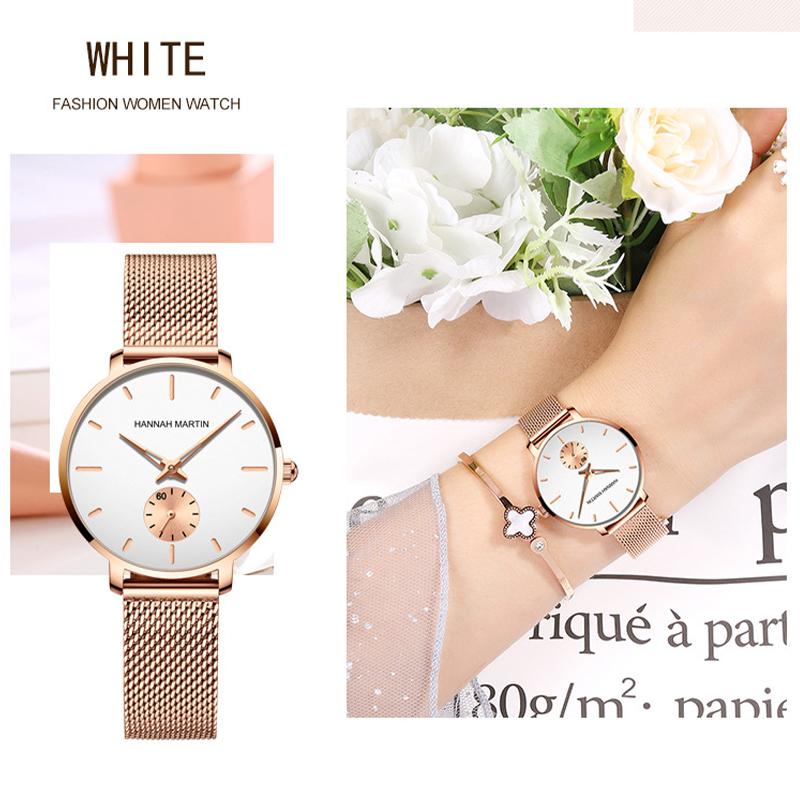Hannah Martin Small Seconds Dial Quartz Movement Fashion Watch Waterproof Simple Women Gold Mesh Belt Top Brand Ladies Watches