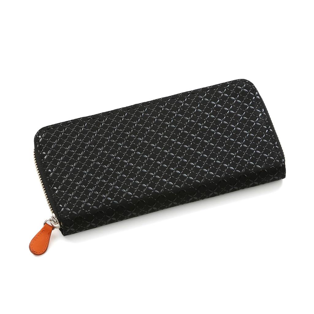 Inden HISOCA Hisoka Traditional Craft Koshu Inden Deerskin Lacquer Original Brand Wallet Black with Black Lacquer and Shippo Pattern [Inden-ya]