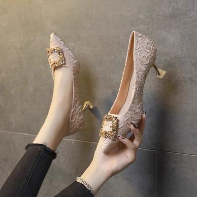 Туфли-лодочки с острым носком на тонком каблуке, женские, весенне-осенние, новые, на маленьком высоком каблуке, нежные, на среднем каблуке, для работы, профессиональные женские туфли