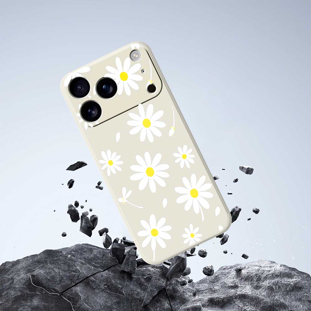 For iPhone 17 Pro Max Case White Daisy Pattern Printing Straight Edge TPU Phone Back Cover