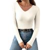 Women's Fashion V-Neck Slim Sweater Long Sleeve Pullover Solid Colour Top