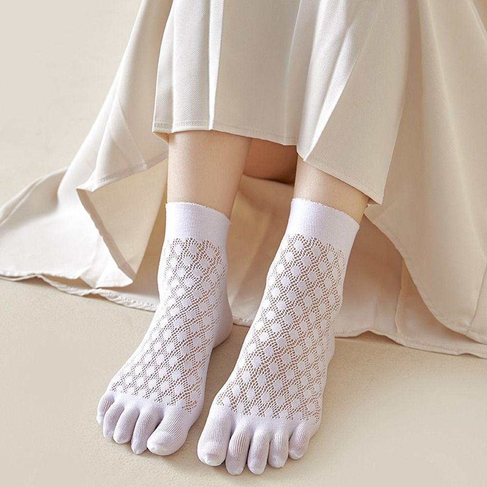 Comfortable Sweat-absorbing Mesh Velvet Cotton Solid Color Five Finger Socks Women Hosiery Breathable Thin Socks