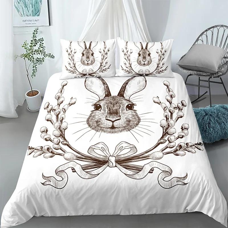 Cartoon Cute Dog/Rabbit Bedding Set Nordic King Single Twin 90/135/150 Bed Cover 240×220 Duvet Cover For Girl Boy Kid Teens Gift
