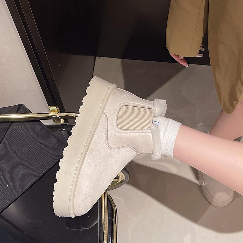 Зимние женские короткие плюшевые теплые зимние ботинки, повседневная обувь, новые замшевые ботильоны «Челси» на плоской подошве, женская обувь на платформе, Botas
