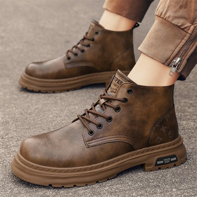 2025 New Genuine Leather MEN'S BOOTS with Retro Style Leather Boots Thick Soles Wear-resistant MEN'S High Top Casual Shoes