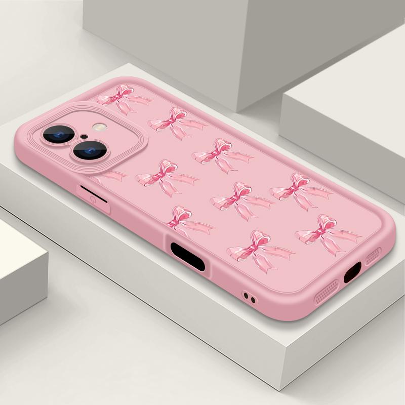 Мягкий чехол с однотонным бантом для iPhone 16 Pro Max 15 Pro 14 13 12 11 XS XR 8 7, матовый силиконовый противоударный чехол для защиты линз из ТПУ
