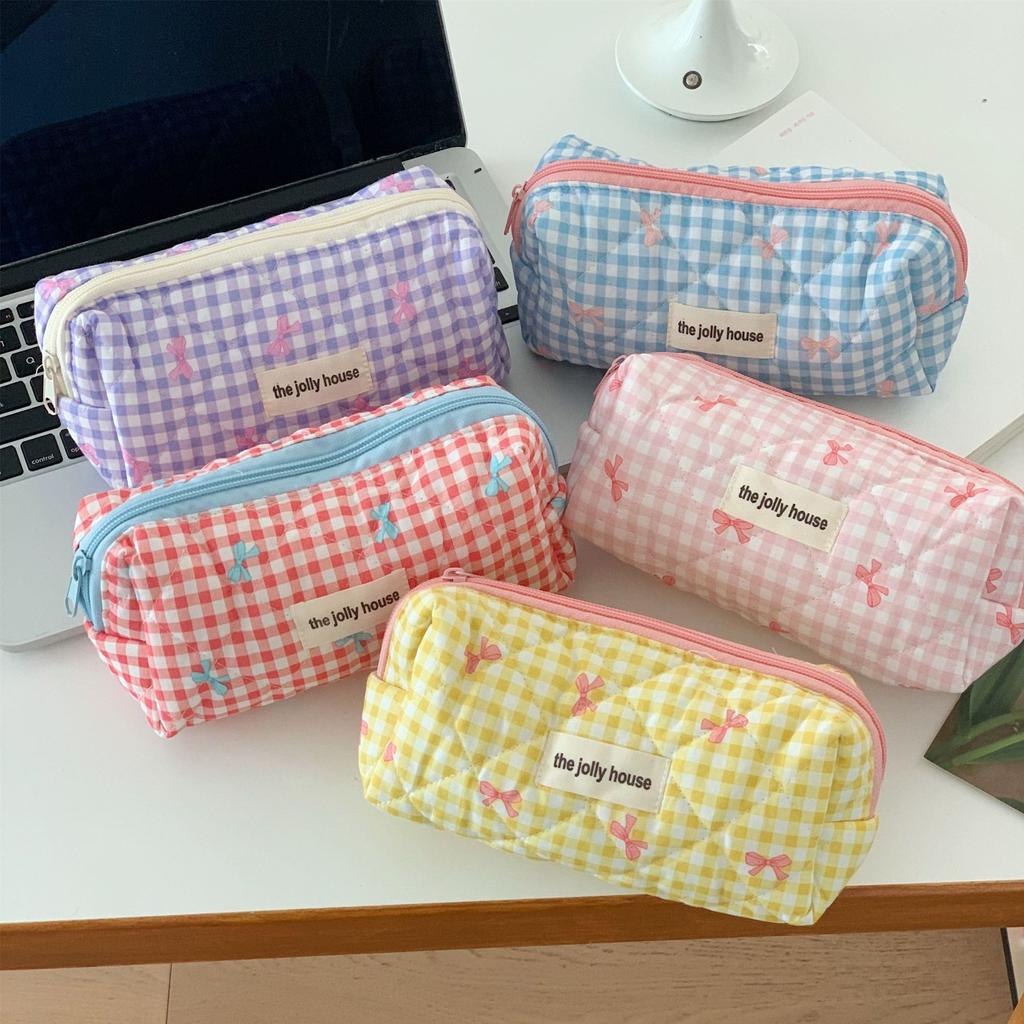 2024 New Plaid Bow Cosmetic Bag, High-looking, Large-capacity, Portable Travel Toiletry Storage Bag