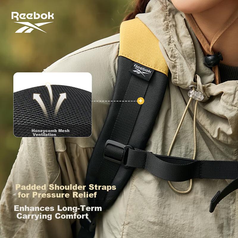 Reebok Lightweight Sport Backpack, Hiking, Outdoor Travel, Water-Resistant, Yellow, 19L