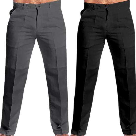 Men Solid Color Slim Fit Long Pants Mid-rise Zipper Button Fly Pockets Straight Leg Leisure Trousers Streetwear