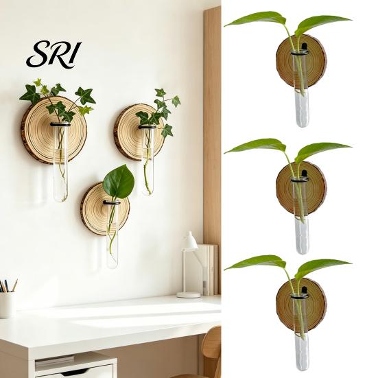 Easy Install Vase Rack 3 Pcs Wall-Mounted Plant Terrarium Propagation Station Clear Cylinder Hanging Test Tube Wall-mounted Planter Indoor Decorative