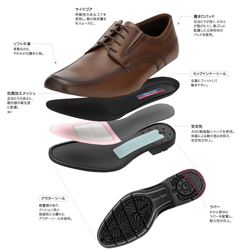 [Texcy Luxe] Business Shoes, Genuine Leather, TU-7769, Men's, Black, 26.5 cm