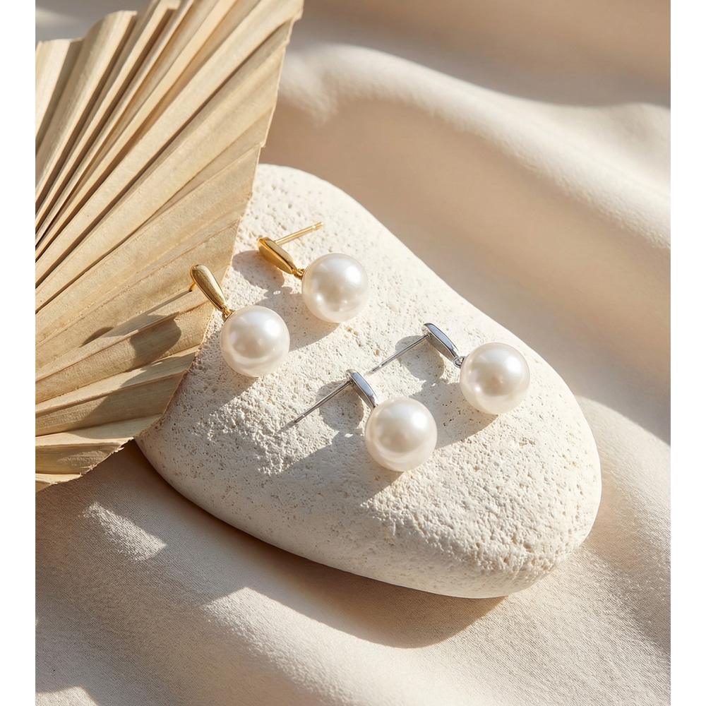 Yhpup 12*12mm Imitation Pearls Round Chic Dangle Earrings for Women Stainless Steel Elegance Daily Jewelry Waterproof Recommend