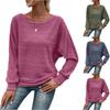 Women's Fashionable Solid Color Round Neck Long Sleeved Casual Pullover T-shirt Top