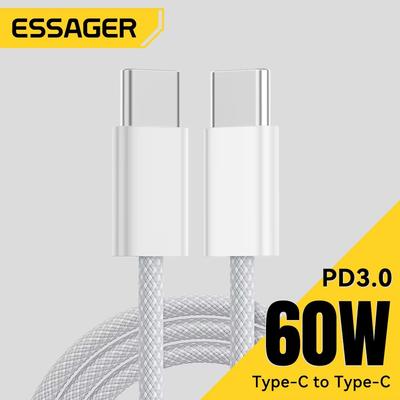 Essager 60 Вт USB Type C - Type C кабель для iPhone 16 15Pro Xiaomi Huawei быстрая зарядка USB C кабель для Xiaomi Samsung быстрый кабель