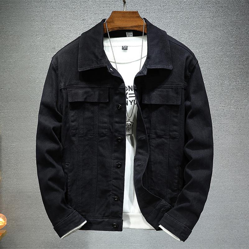 2025 Men's Black Stretch Denim Jacket - Stylish European & American Design for Spring & Autumn