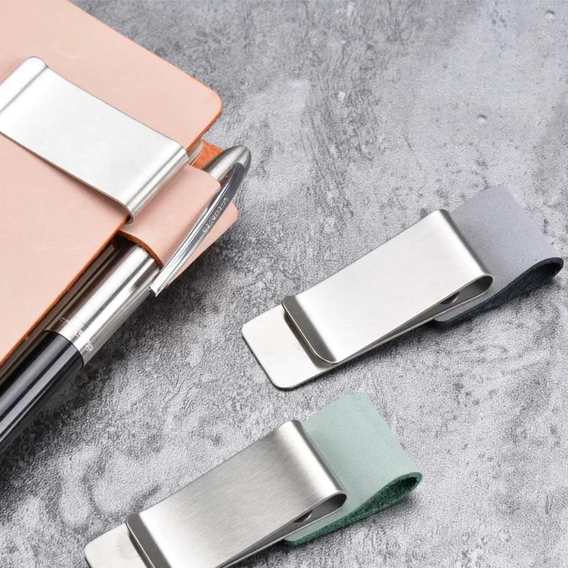 Металлический кожаный держатель для ручек, латунный зажим для карандашей из нержавеющей стали, винтажный держатель для ручек, блокнотов, держатель для ручек, зажим для листов