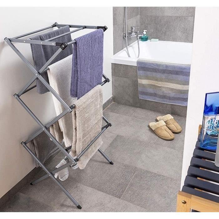 Séchoir linge pliable et extensible métallique - etendoir pliable - séchoir pliable- 3 hauteurs - 11 barres - résistant à leau