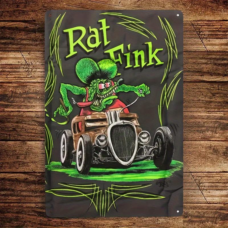 Винтажная железная вывеска Rat Fink, классический хот-род, настенное искусство для бара, гаража, предварительно просверленная настенная металлическая табличка