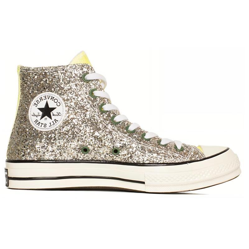 JW Anderson X Converse 1970s Round-toe Lace-up High-top Canvas Shoes Unisex Gold and Silver Sequins