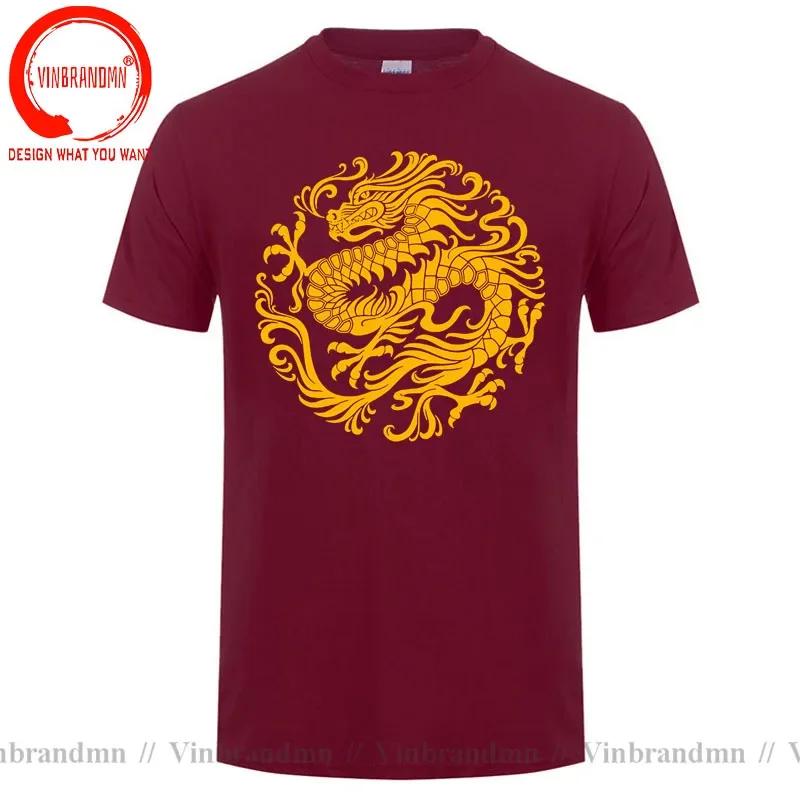Fitted Tshirt Tops Traditional Red T Shirt Unisex Chinese Dragon Circle Tshirt Clothes Red White Yellow Black Dragon Print Tshirt