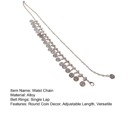 Round Coin Waist Chain Retro Style Extension Adjustable Length Belly Dance Waist Chain Women Fashion Accessory