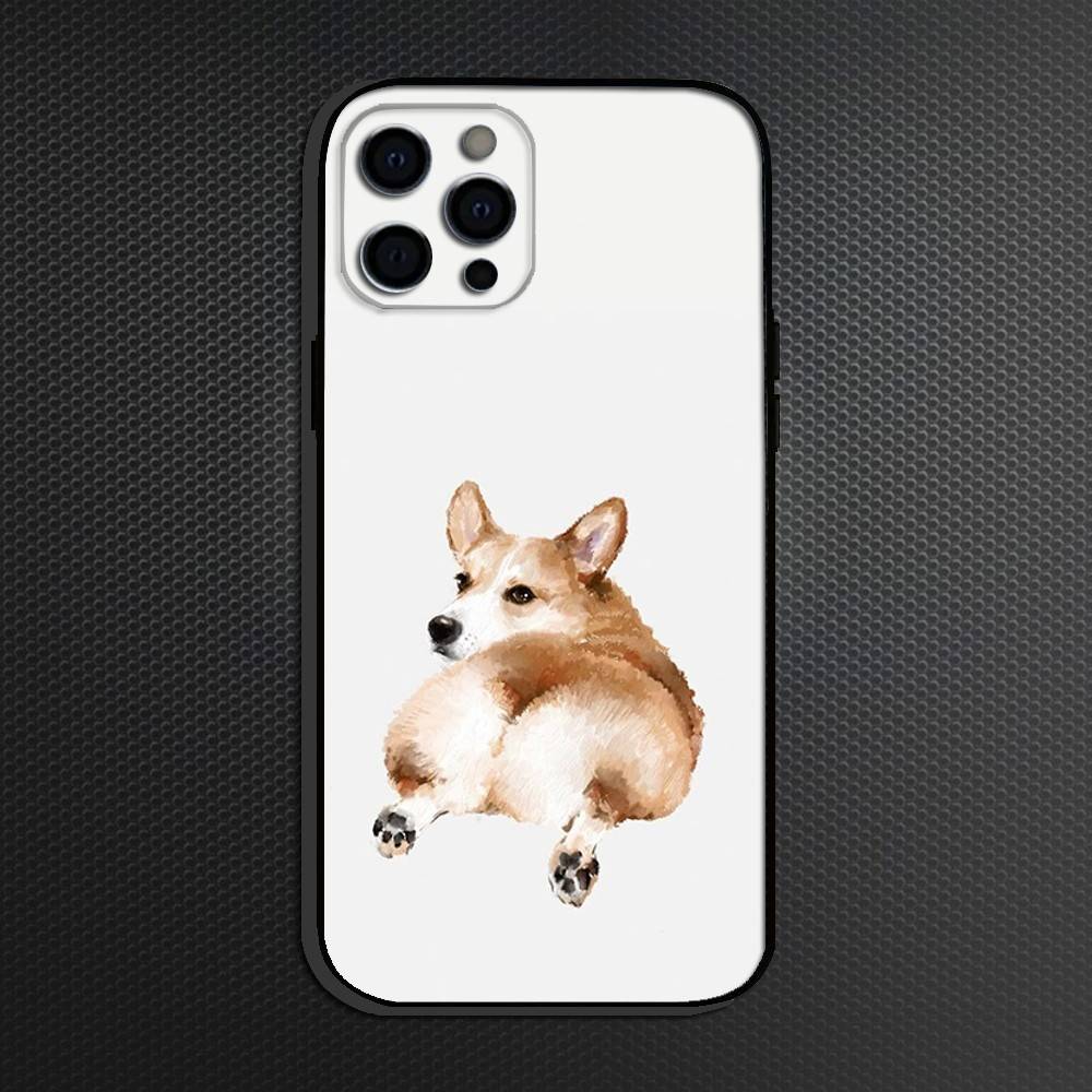 Чехол для телефона с корги для iPhone 16, 15, 14, 13, 12, 11 Plus, Pro Max, Другие Мягкий Черный Чехол