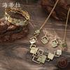 Трансграничный новый цветной набор геометрических квадратных серег-гвоздиков, браслета и ожерелья, высококлассный женский ювелирный набор
