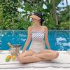 Polka dot splicing tube top gathers high waist tight and thin conservative girl triangle fashion hot spring vacation one-piece swimsuit