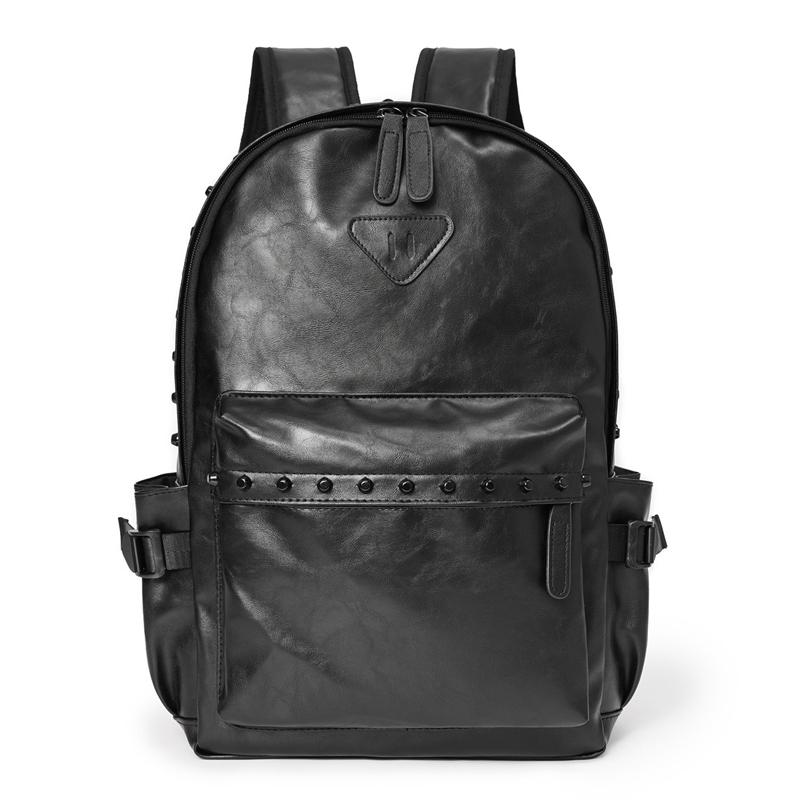 SHELKSBAG Черный Модный Рюкзак с Заклепками Унисекс Элегантная ПУ Кожа Панк Готика Сумка для Ноутбука Школьный Университетский Мужской Женский Рюкзак