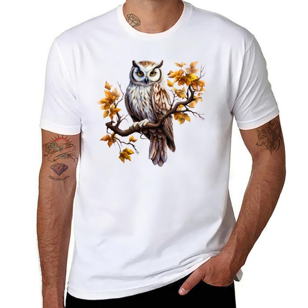 Beautiful Owl On A Tree Branch Tshirt Relaxed Fit Casual Short Sleeve Top