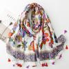 2024 Four Seasons Available New Women'S Cotton And Hemp Texture Scarf Creative Watercolor Brocade Flower Tassel Silk Scarf Shawl