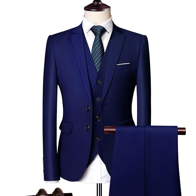 Black Grey Blue Wedding Suits Men Elegant Blazers Set Three Pieces Luxury Business Formal Vest Pants Full Coats Jackets