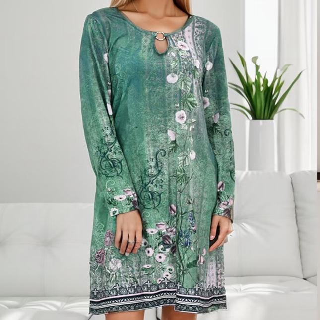 GMXIA Женская мода весна осень однотонный принт с длинным рукавом и круглым вырезом повседневные платья