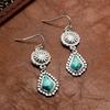 1 Pair Women Hanging Earrings Retro Anti-allergy Bohemian Style Flower Stone Shape Electroplated Faux Turquoise Ear Jewelry Prom Long Hook Earrings