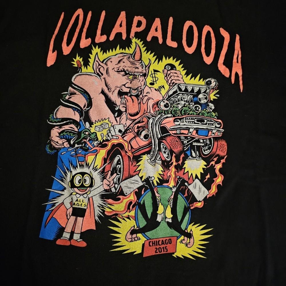 Футболка LOLLAPALOOZA Chicago 2015, Черная Унисекс Винтажная Футболка LI1352 Унисекс Футболка