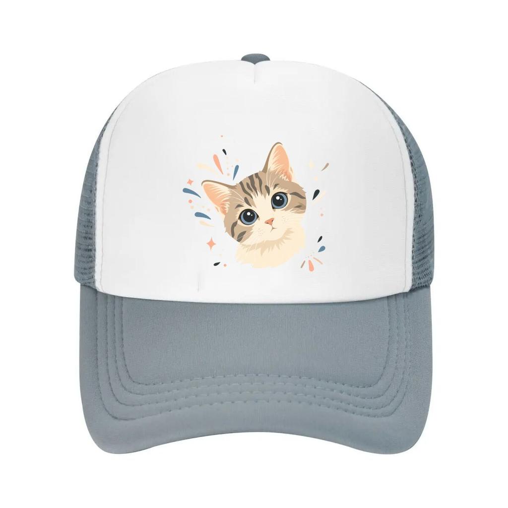 Playful Cat Portrait Burst Graphic Mesh Baseball Cap Casual Hat Outdoor For Womens Unisex FeUnisex